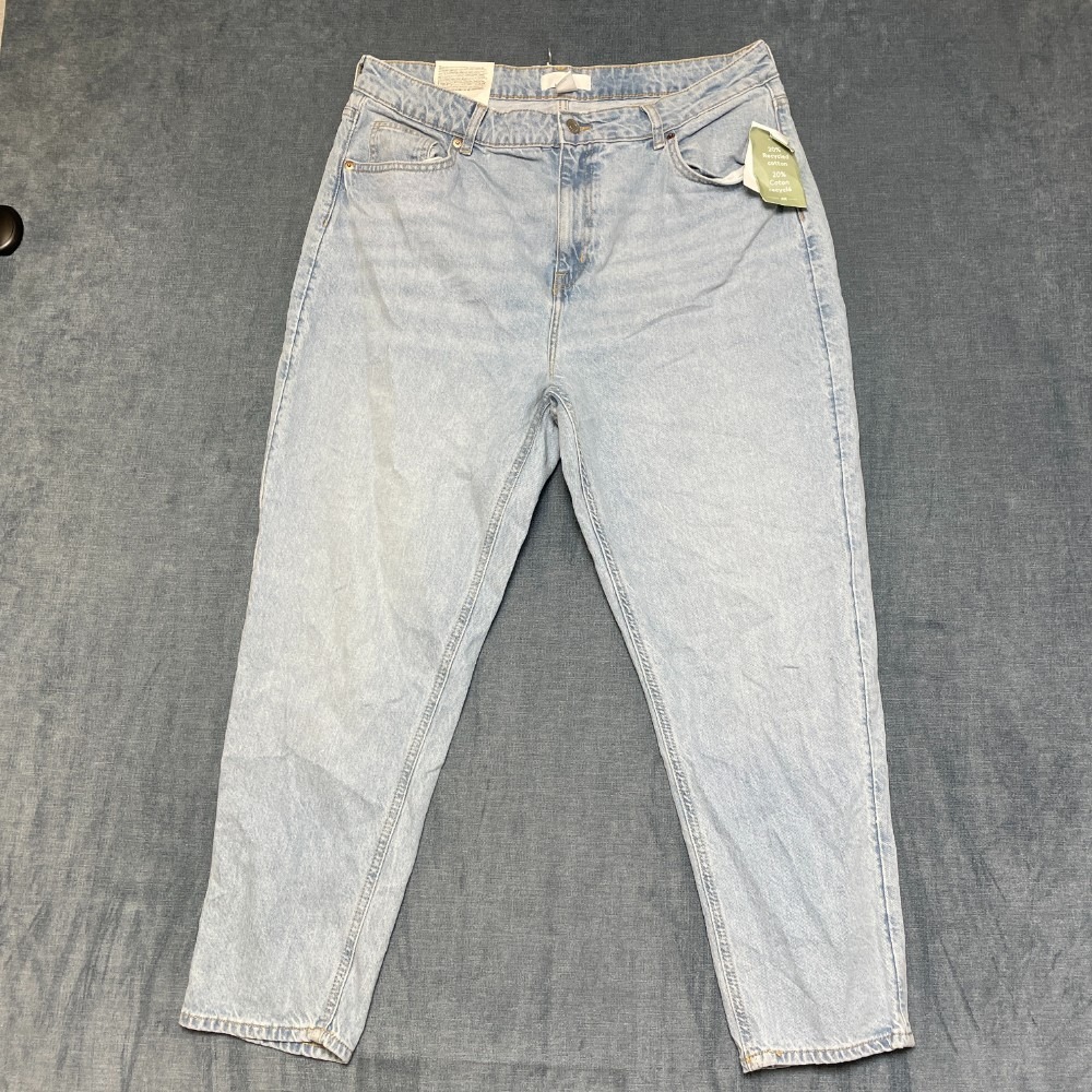 H&M Mom Jeans Women 16 Blue Denim Cotton Comfort Stretch High Waist Ankle Length